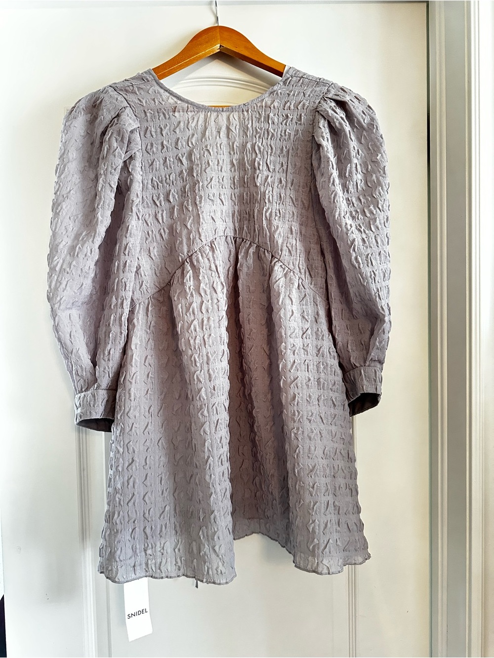 Kids Puff Sleeve Textured Dress - Light Gray